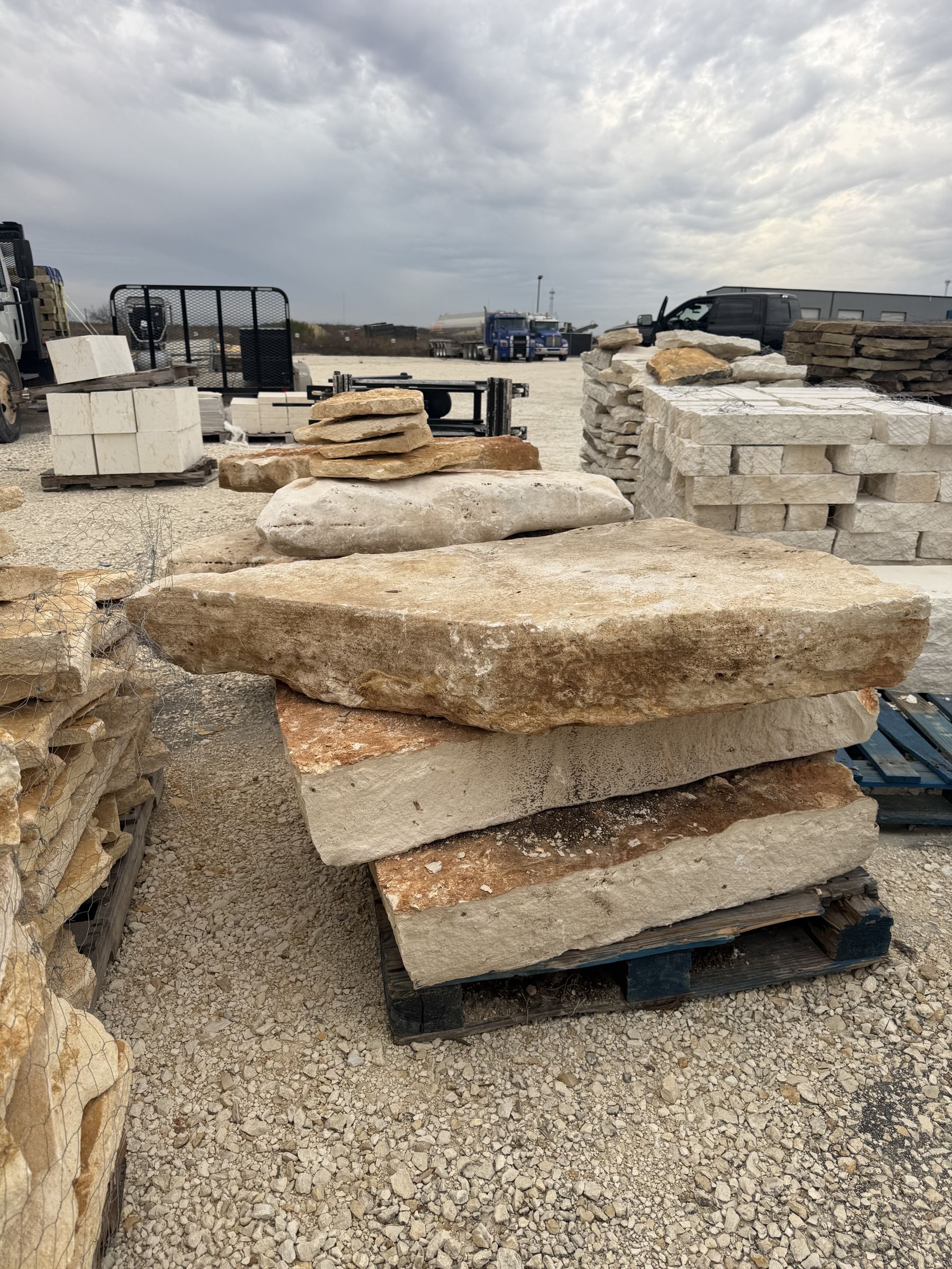 Stacked natural limestone slabs