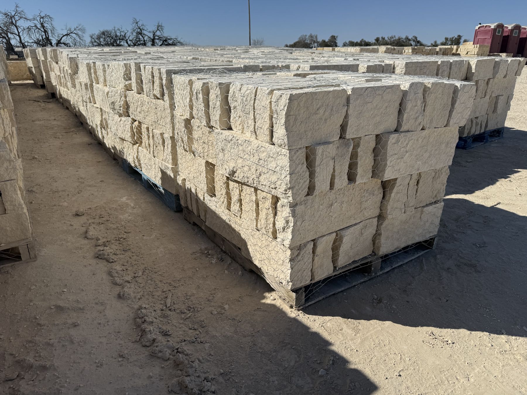Pallets of chopped white Austin stone